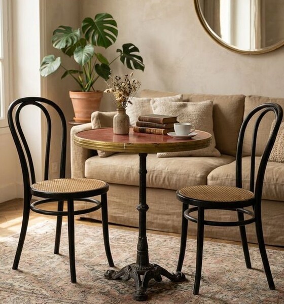 Photo de 
deux chaises Thonet autour d'une table